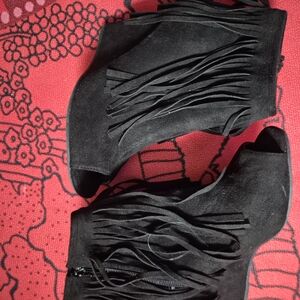 Women's Black Fringe Ankle Boots Worn Only Once